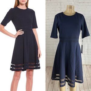 Calvin Klein Short Sleeve Illusion Hem A-Line Dress